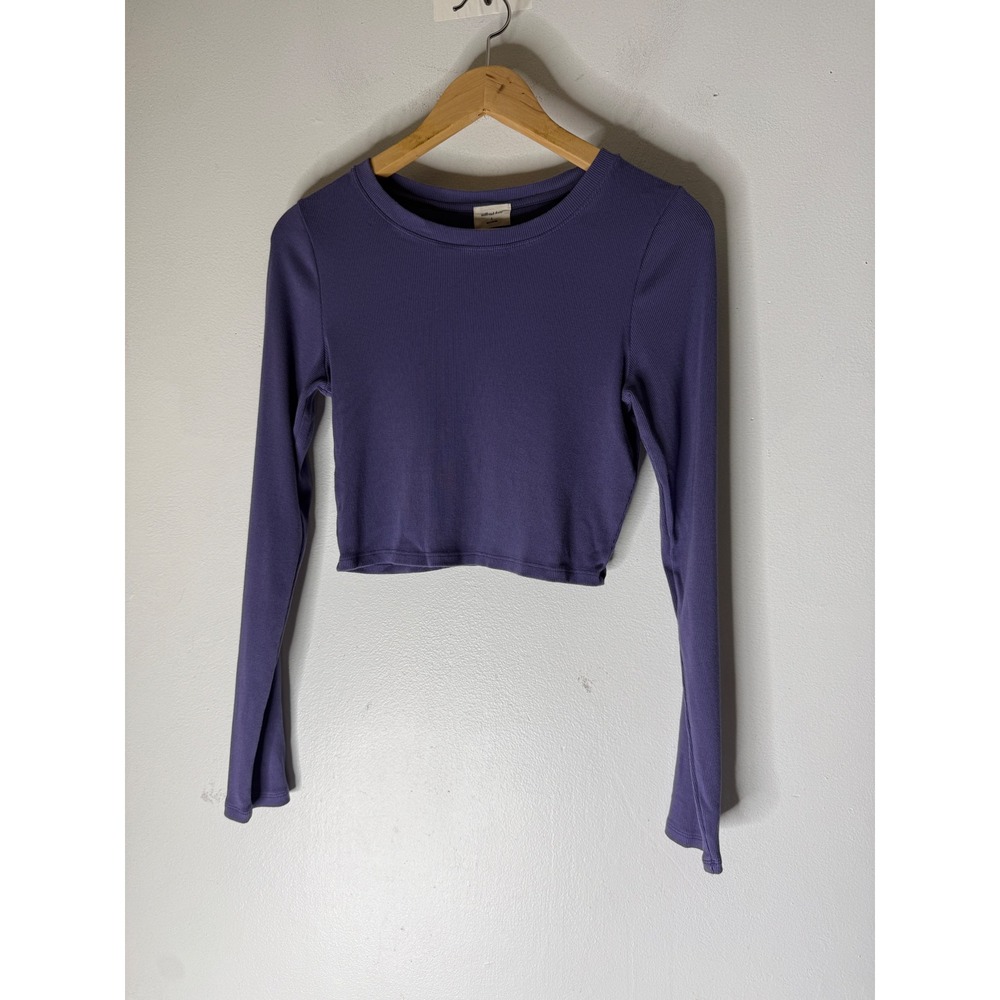 Wilfred Free Aritzia Purple Ribbed Long Sleeve Crop Top Small Tencel Modal